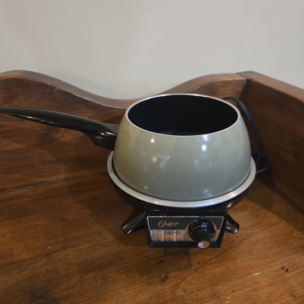 Oster Electric Fondue Warmer Hot Plate Avocado Green MCM Vintage Tested W/ Forks